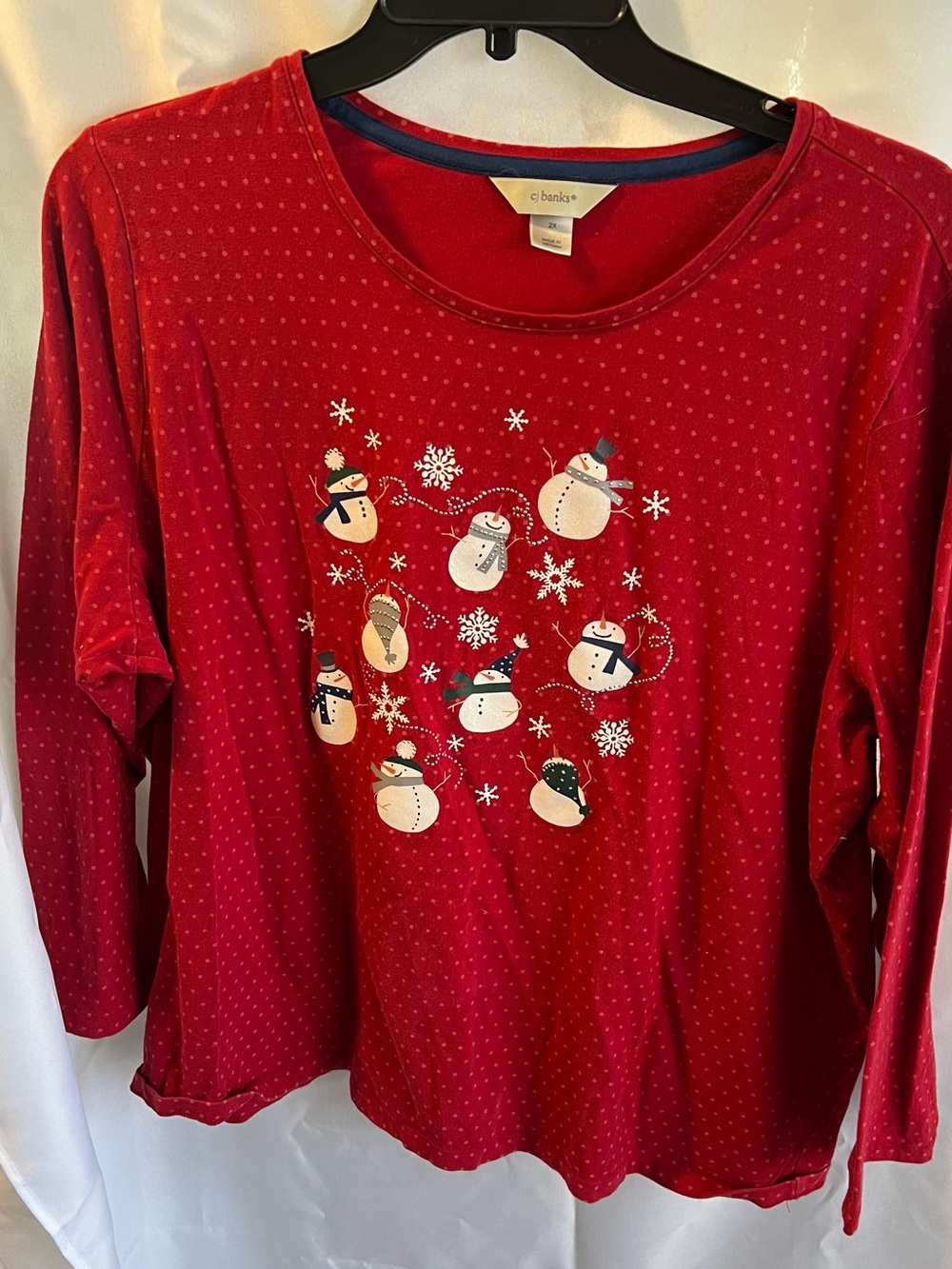 CJ Banks Red Knit Holiday Top with Snowflake Detail